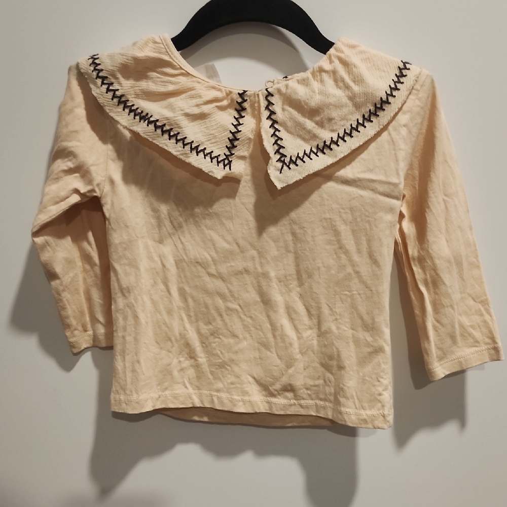 Cream Kids Shirt with Embroidered Collar